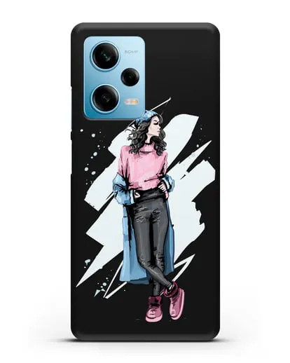 Чехол Девушка брюнетка в уггах и пальто силиконовый для Xiaomi Redmi Note 12 5G