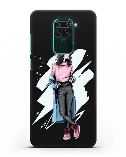 Чехол Девушка брюнетка в уггах и пальто силиконовый для Xiaomi Redmi Note 9