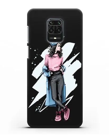 Чехол Девушка брюнетка в уггах и пальто силиконовый для Xiaomi Redmi Note 9S