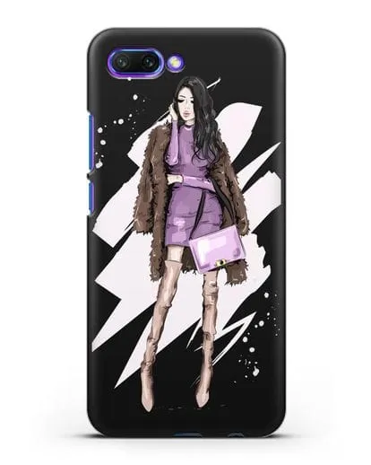Чехол Девушка брюнетка в шубе силиконовый для Honor 10