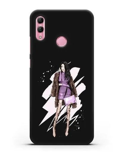 Чехол Девушка брюнетка в шубе силиконовый для Honor 10 Lite