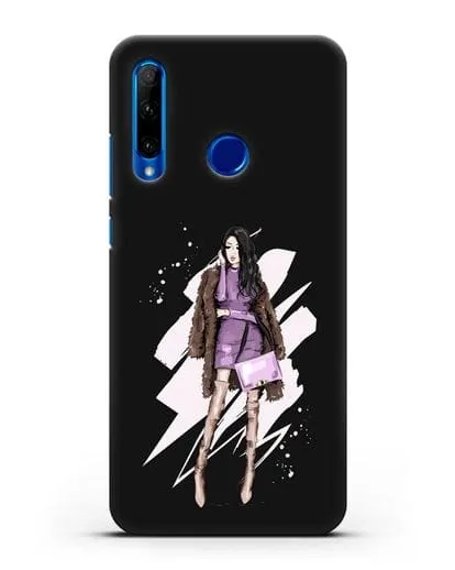 Чехол Девушка брюнетка в шубе силиконовый для Honor 10i