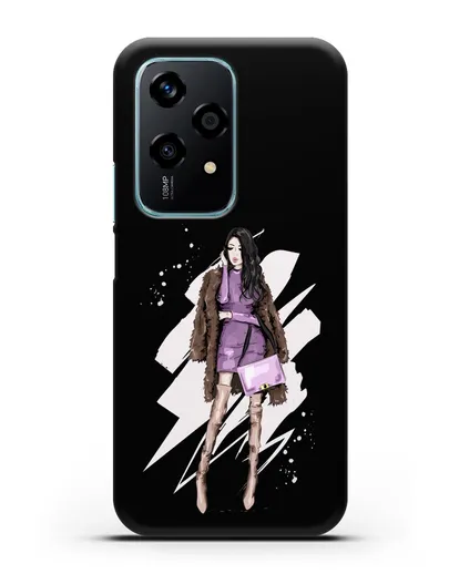 Чехол Девушка брюнетка в шубе силиконовый для Honor 200 Lite