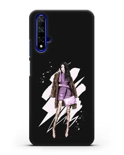 Чехол Девушка брюнетка в шубе силиконовый для Honor 20