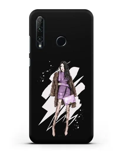 Чехол Девушка брюнетка в шубе силиконовый для Honor 20e