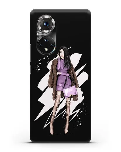 Чехол Девушка брюнетка в шубе силиконовый для Honor 50