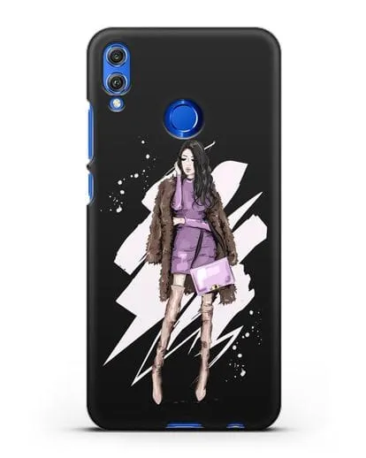Чехол Девушка брюнетка в шубе силиконовый для Honor 8X