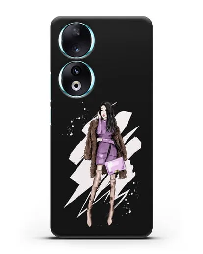 Чехол Девушка брюнетка в шубе силиконовый для Honor 90