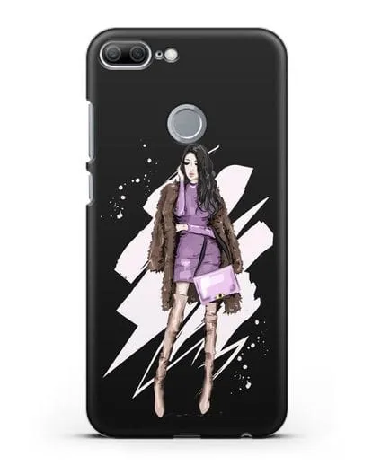 Чехол Девушка брюнетка в шубе силиконовый для Honor 9 Lite