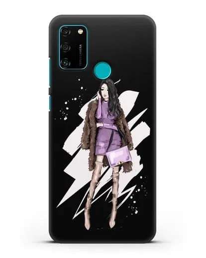 Чехол Девушка брюнетка в шубе силиконовый для Honor 9A