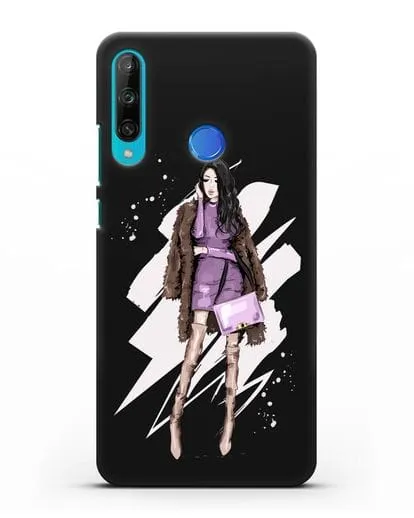 Чехол Девушка брюнетка в шубе силиконовый для Honor 9C