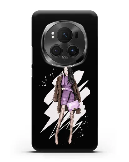 Чехол Девушка брюнетка в шубе силиконовый для Honor Magic 6 Pro