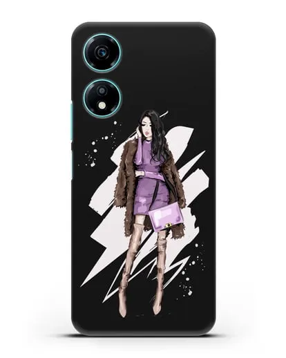 Чехол Девушка брюнетка в шубе силиконовый для Honor X5 Plus