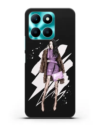 Чехол Девушка брюнетка в шубе силиконовый для Honor X6a