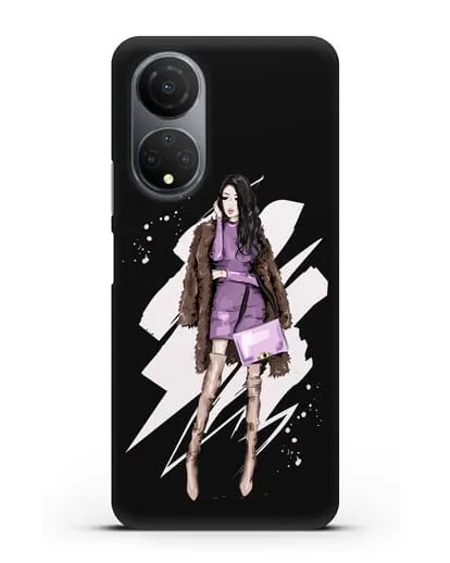 Чехол Девушка брюнетка в шубе силиконовый для Honor X7