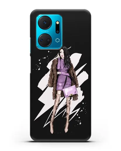 Чехол Девушка брюнетка в шубе силиконовый для Honor X7a Plus