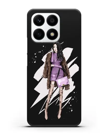 Чехол Девушка брюнетка в шубе силиконовый для Honor X8a