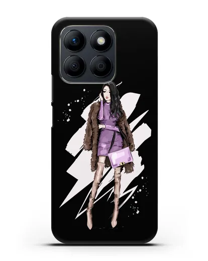 Чехол Девушка брюнетка в шубе силиконовый для Honor X8b