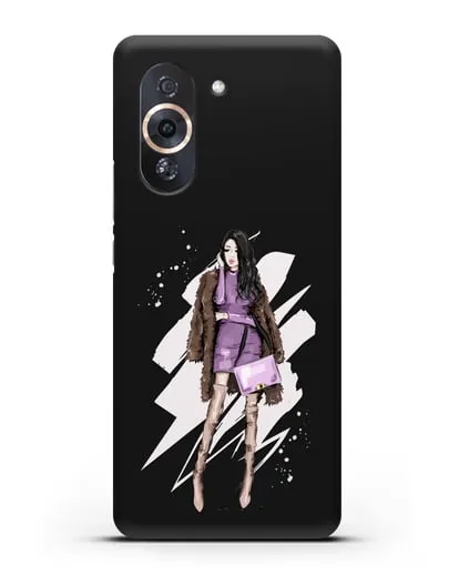 Чехол Девушка брюнетка в шубе силиконовый для Huawei Nova 10