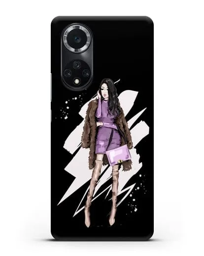 Чехол Девушка брюнетка в шубе силиконовый для Huawei Nova 9