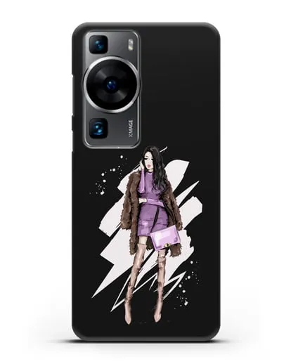 Чехол Девушка брюнетка в шубе силиконовый для Huawei P60