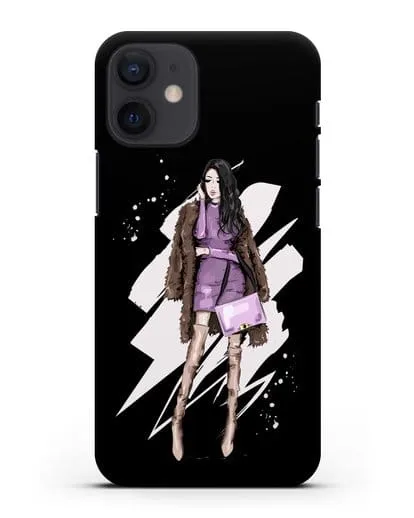Чехол Девушка брюнетка в шубе силиконовый для iPhone 12 mini