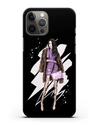 Чехол Девушка брюнетка в шубе силиконовый для iPhone 12 Pro Max