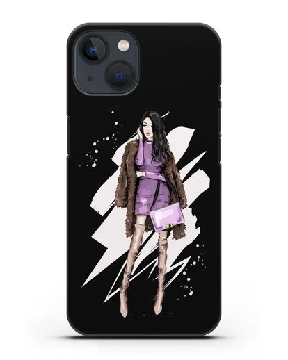 Чехол Девушка брюнетка в шубе силиконовый для iPhone 13 Mini
