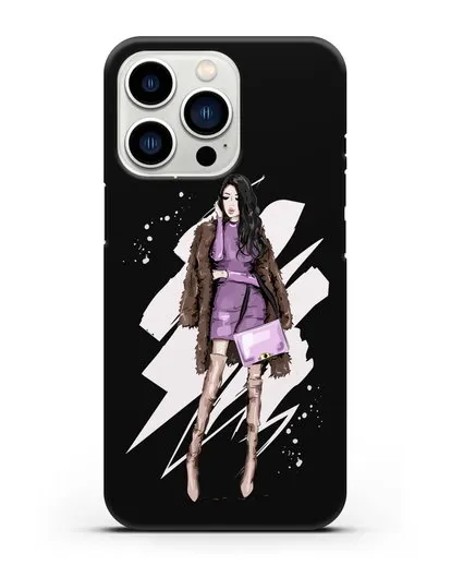 Чехол Девушка брюнетка в шубе силиконовый для iPhone 13 Pro