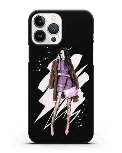 Чехол Девушка брюнетка в шубе силиконовый для iPhone 13 Pro Max