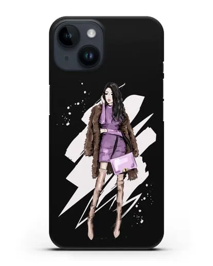 Чехол Девушка брюнетка в шубе силиконовый для iPhone 14