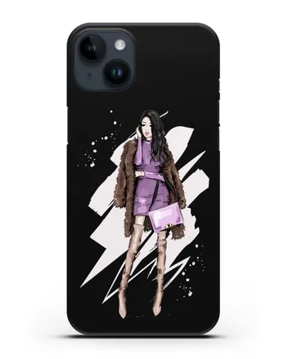 Чехол Девушка брюнетка в шубе силиконовый для iPhone 14 Plus