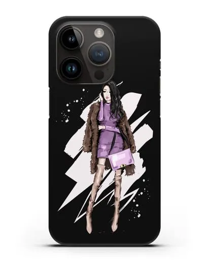 Чехол Девушка брюнетка в шубе силиконовый для iPhone 14 Pro