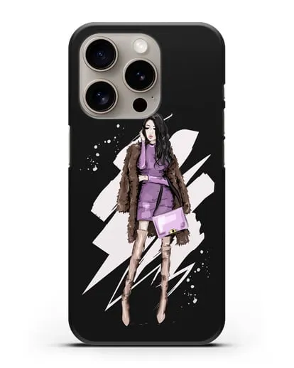 Чехол Девушка брюнетка в шубе силиконовый для iPhone 15 Pro