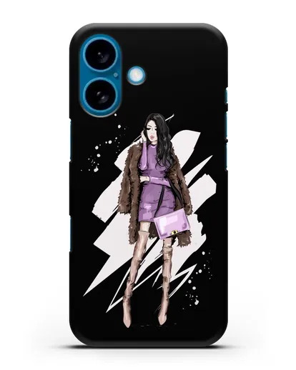 Чехол Девушка брюнетка в шубе силиконовый для iPhone 16