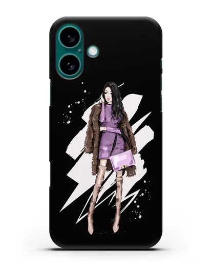 Чехол Девушка брюнетка в шубе силиконовый для iPhone 16 Plus