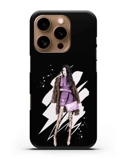 Чехол Девушка брюнетка в шубе силиконовый для iPhone 16 Pro