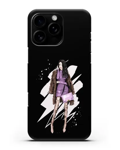 Чехол Девушка брюнетка в шубе силиконовый для iPhone 16 Pro Max