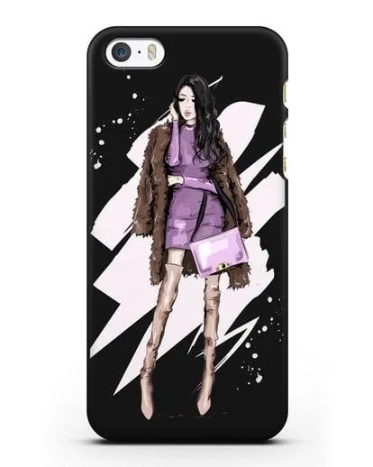 Чехол Девушка брюнетка в шубе силиконовый для iPhone 5/5s/SE