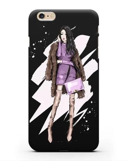 Чехол Девушка брюнетка в шубе силиконовый для iPhone 6s Plus