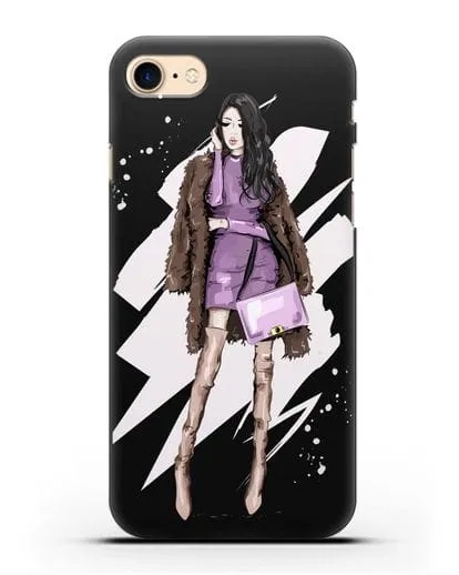 Чехол Девушка брюнетка в шубе силиконовый для iPhone 8