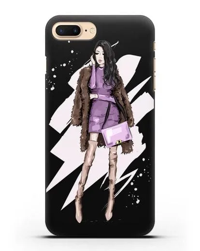 Чехол Девушка брюнетка в шубе силиконовый для iPhone 7 Plus