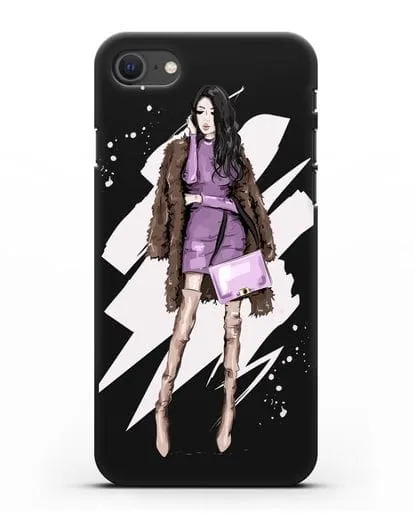 Чехол Девушка брюнетка в шубе силиконовый для iPhone SE 2020