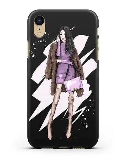 Чехол Девушка брюнетка в шубе силиконовый для iPhone XR