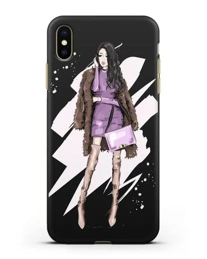 Чехол Девушка брюнетка в шубе силиконовый для iPhone XS Max