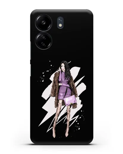 Чехол Девушка брюнетка в шубе силиконовый для Xiaomi Poco C65