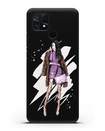 Чехол Девушка брюнетка в шубе силиконовый для Xiaomi Poco C40