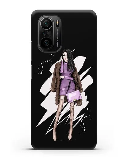 Чехол Девушка брюнетка в шубе силиконовый для Xiaomi Poco F3 Pro