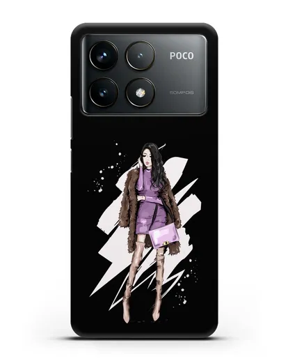 Чехол Девушка брюнетка в шубе силиконовый для Xiaomi Poco F6 Pro