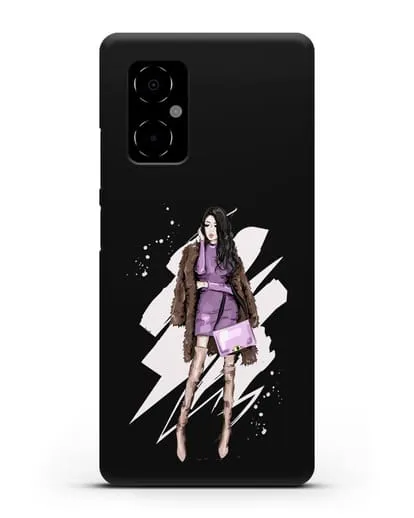 Чехол Девушка брюнетка в шубе силиконовый для Xiaomi Poco M4 5G